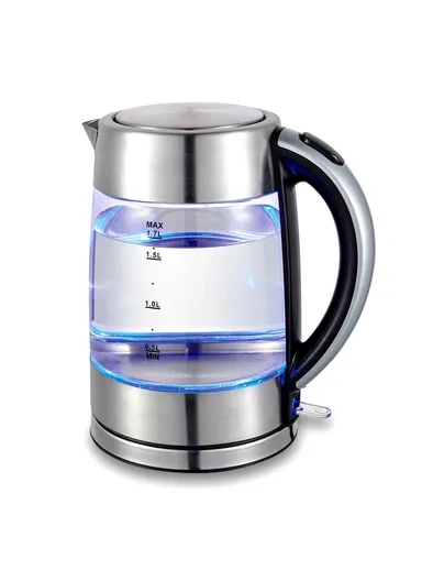 1850-2200W 1.7L Glass, Stainless Steel Kettle With 360° Rotational Base & Automatic Switch-Off QCKG-17002