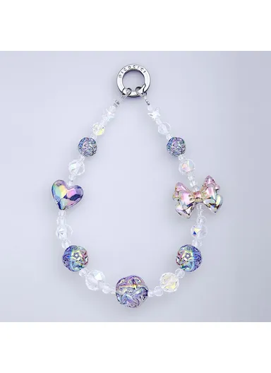 Anti-drop Phone Strap Love Heart Bowknot Decor Crystal Clear Beads Wrist Band - 2