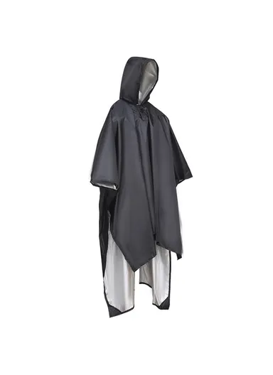 3-in-1 Polyester Taffeta Outdoor Cycling Hiking Raincoat Floor Mat Tarp Windproof Rain Poncho 190T - Black