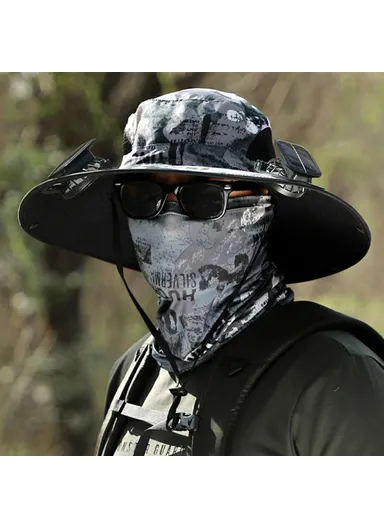 Detachable Solar Powered Fan Hat Wide Brim Summer Outdoor Sun Protection Cap for Men Hiking Fishing - Mixed A