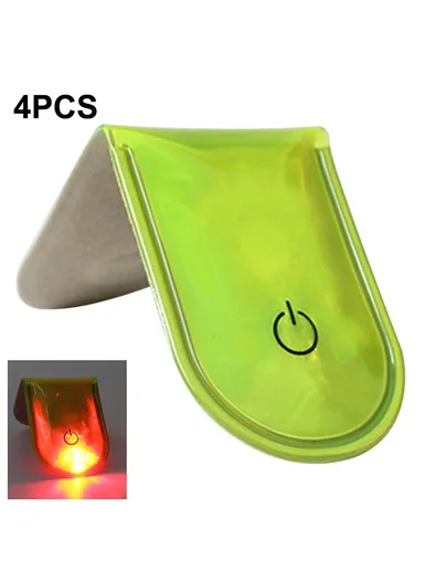 4Pcs LED Magnetic Clip Lights Safety Warning Flashers for Night Running, Camping, Outdoor Activities - Fluorescent Green