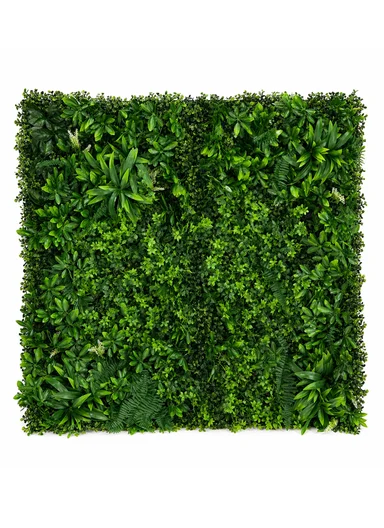100x100cm Artificial Decorative Green Wall Panel with Mixed Tropical Foliage & Lavender Accents