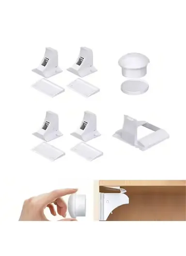 Invisible Magnetic Drawer Lock, Self Adhesive, Child Safety Cabinet Latch, 4 Locks& 1 Key & 1 Bracket