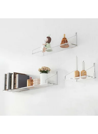 3Pcs / Set 30 / 40 / 60cm Transparent Acrylic Floating Wall Shelves for Living Room Bedroom Storage Rack - Transparent