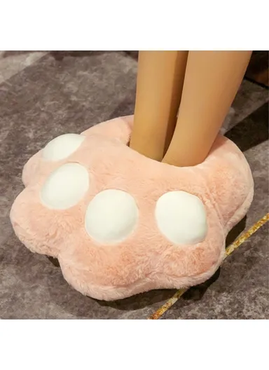 USB Electric Heated Slippers Cute Claw Feet Warmer Cushion Plush Foot Heater Heating Pad - Pink