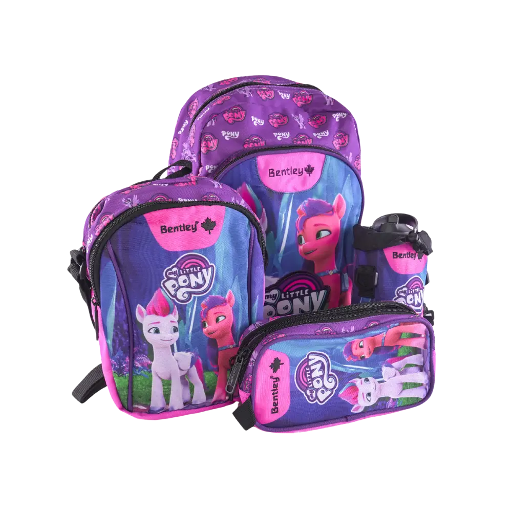 Bentley 4Pcs Little Pony Purple 2 Zippers Backpack Set