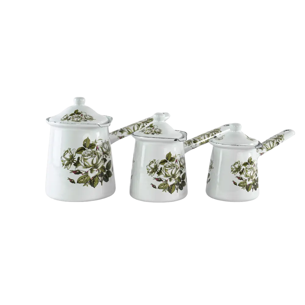 Momaz 3Pcs Floral Design White Coffee Pots Set
