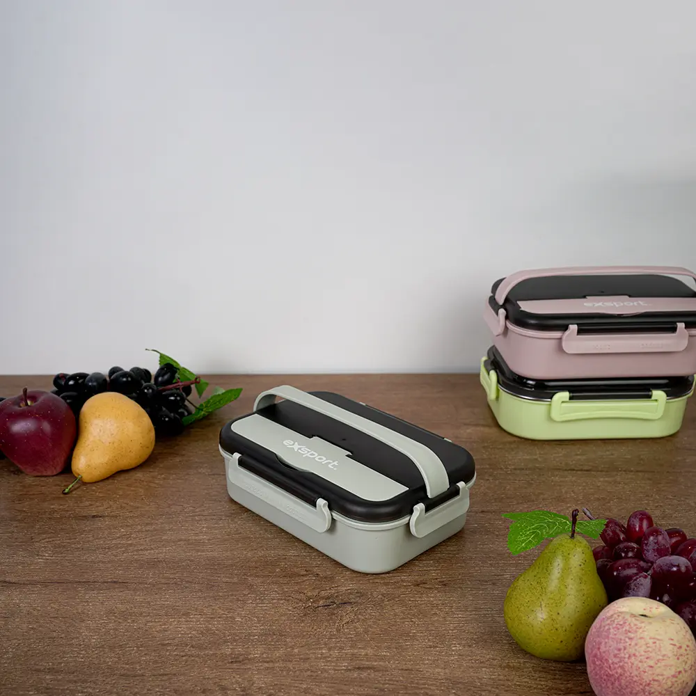 Exsport 1L Airtight Rectangular 2 Sections Grey Lunch Box
