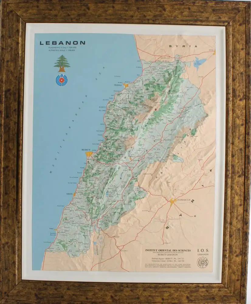 Lebanon In Relief Map + Frame (planimetric Scale 1: 500000 / Altimetric Scale 1: 166666)